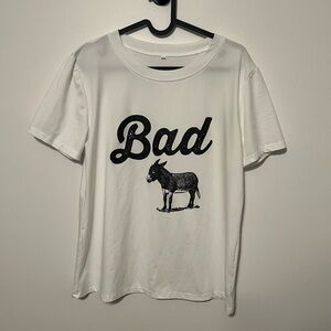 White Graphic Tee with 'Bad' Ass